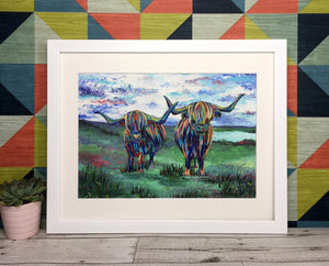 Double Highland Cows Print
