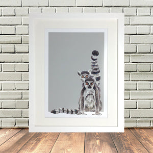 Lemur Painting Print White Frame