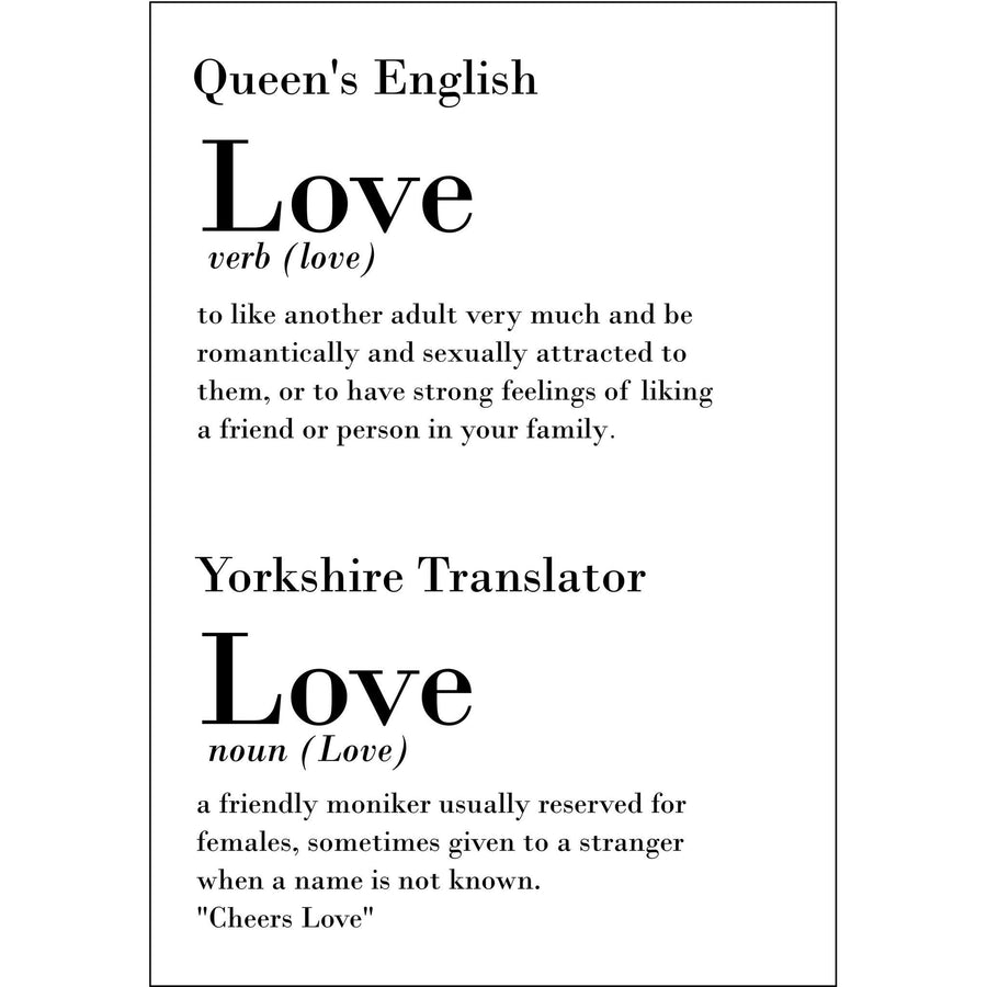 Funny Yorkshire Print Love Dialect