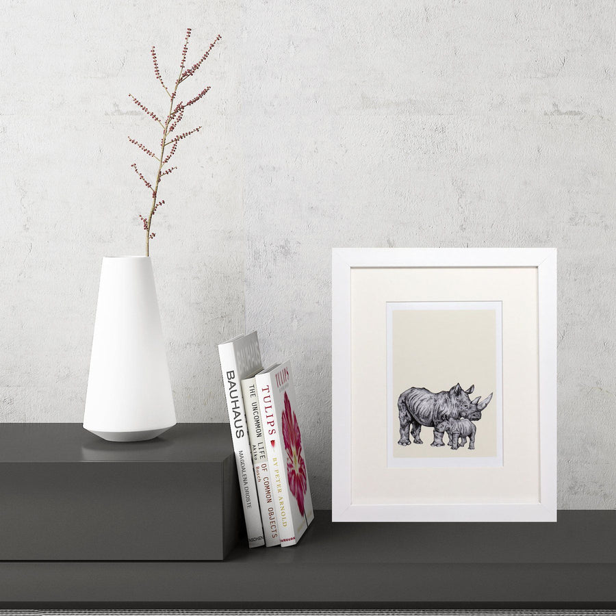 Rhino Sketch (Small Framed Print)