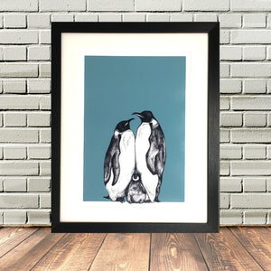 Personalised Penguin Family Sketch Print - One Child