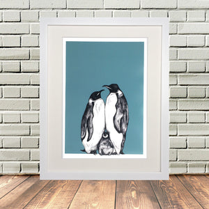 Personalised Penguin Family Sketch Print - One Child