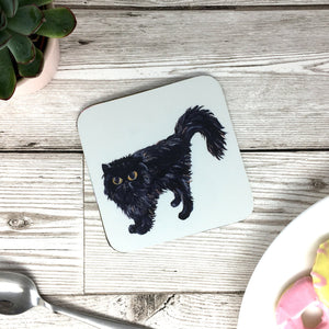Black Persian Cat Stood Coaster