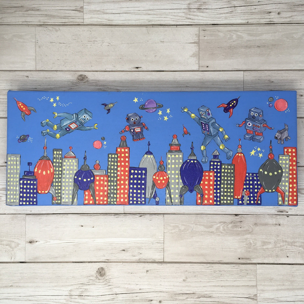 Robot City Painting Original Artwork