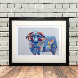 Colourful Highland Sheep Painted Print