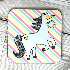 Unicorn Pink Stripes Coaster