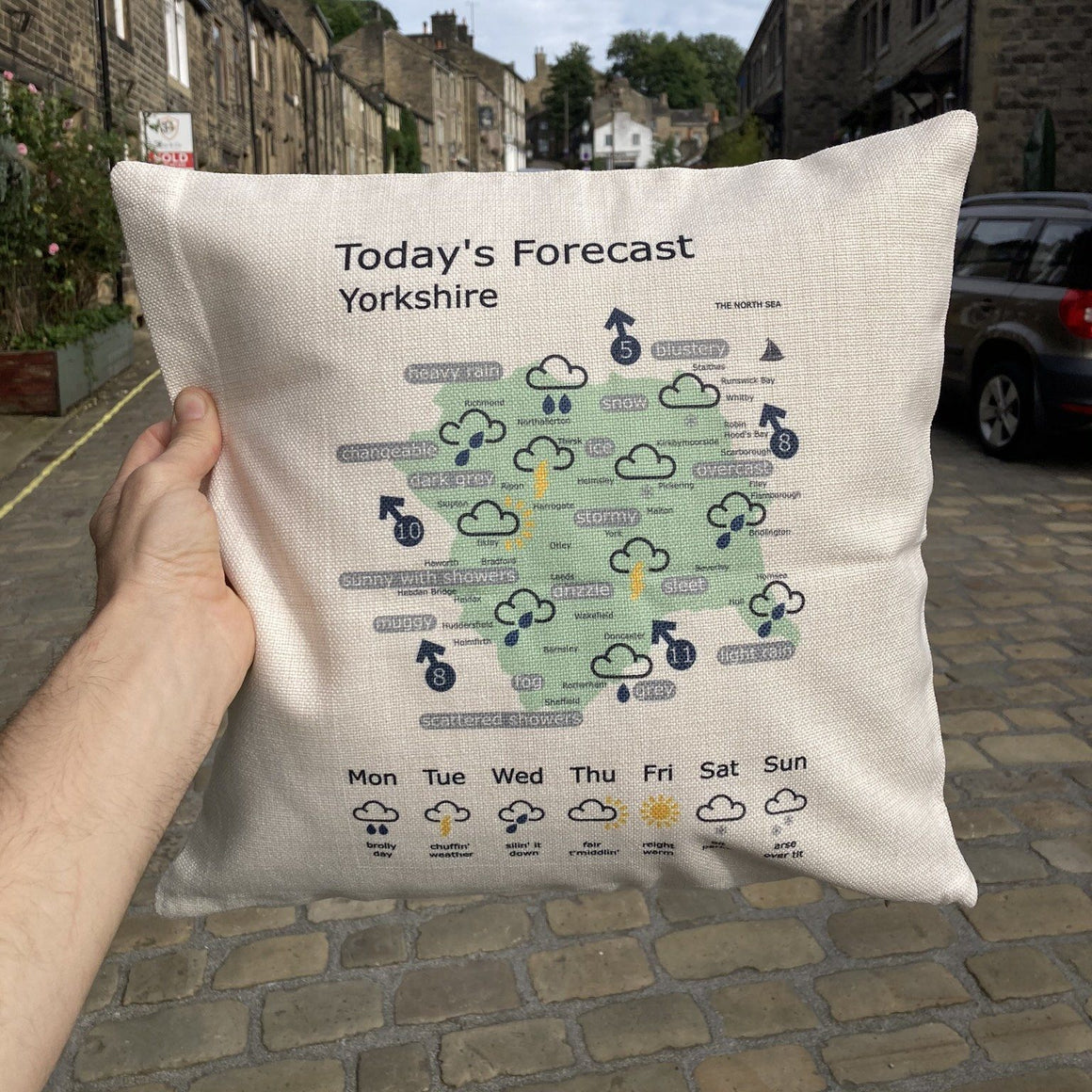 Yorkshire Weather Map Funny Cushion