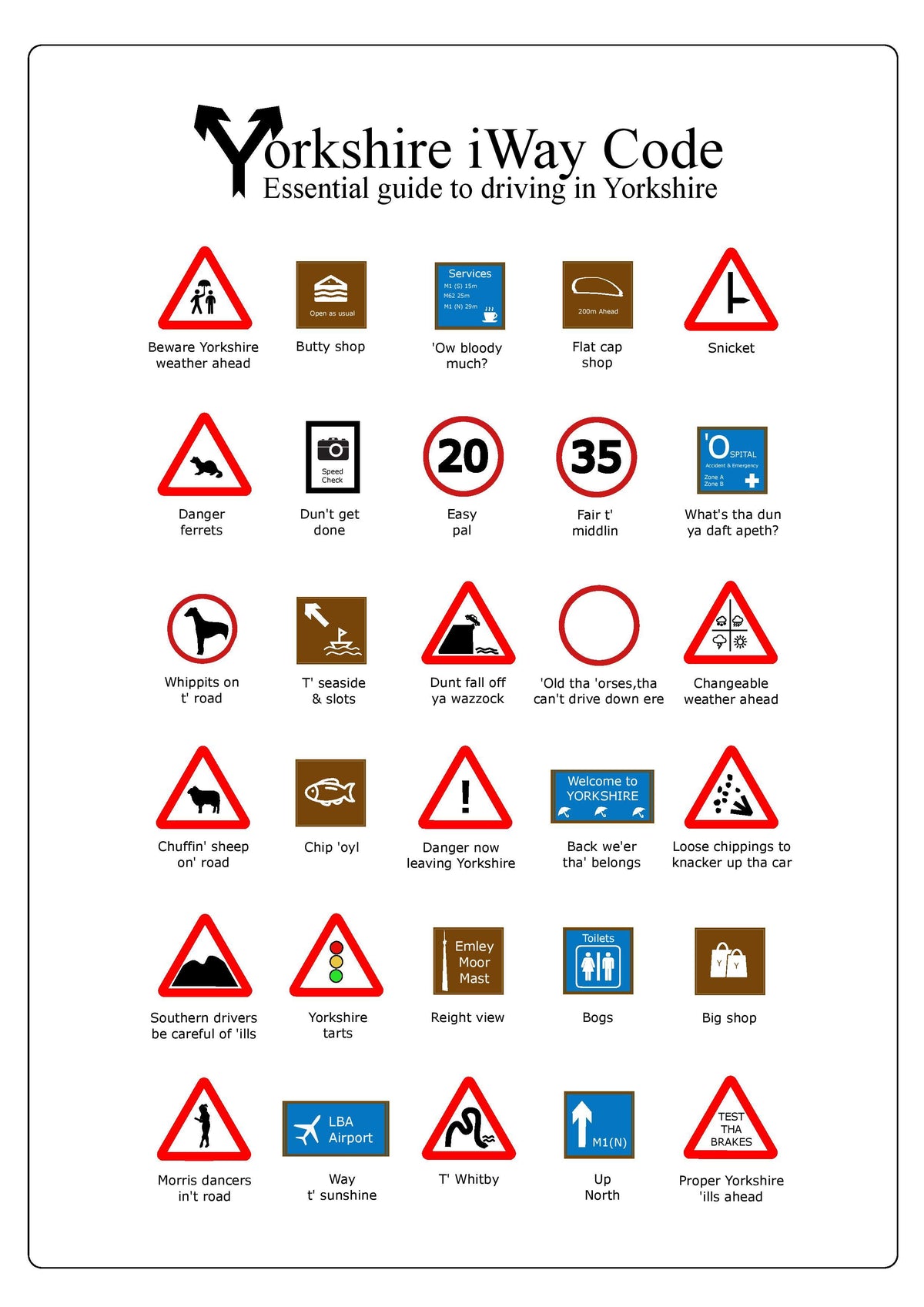 Yorkshire Highway Code Funny Sayings Print by Lighthouse Lane ...