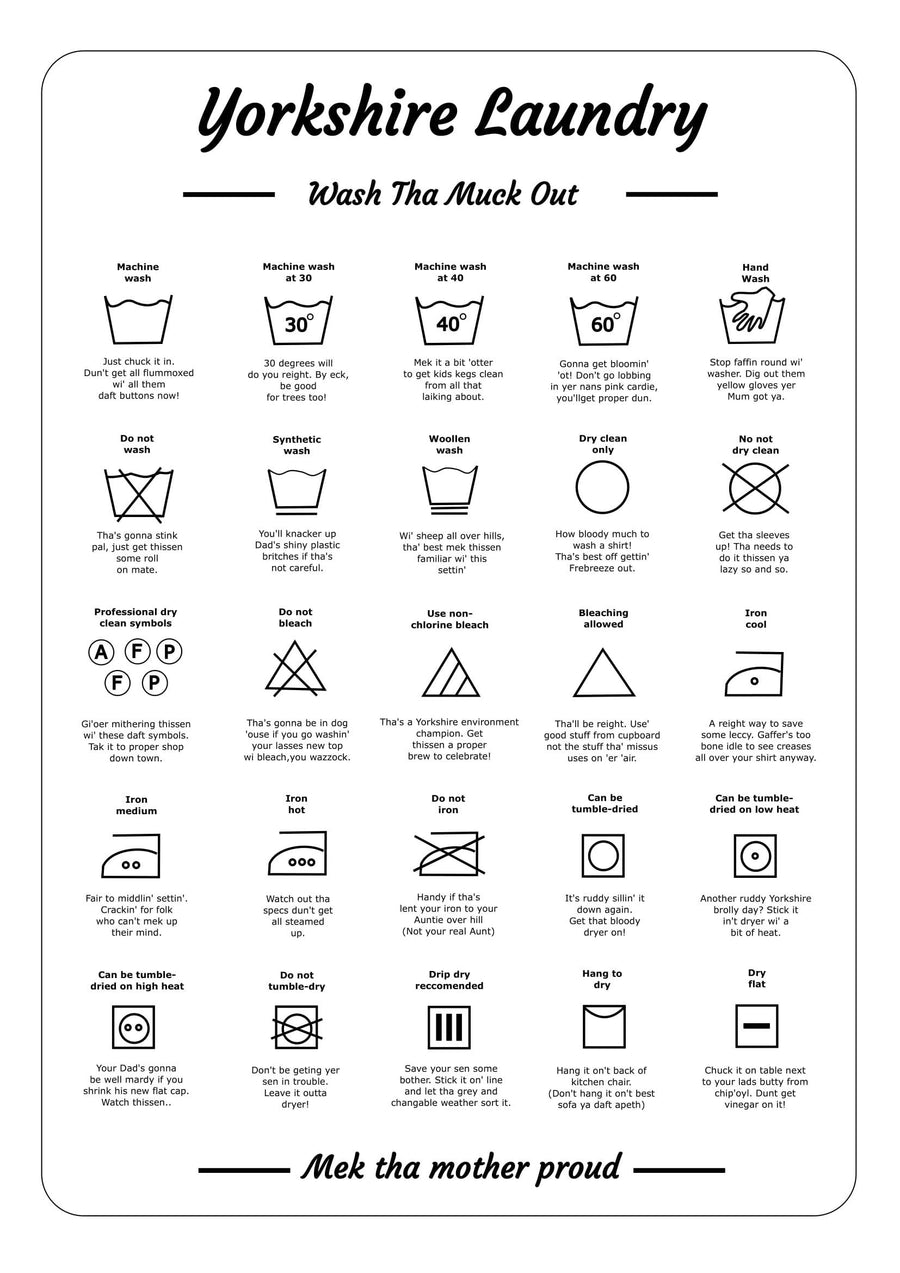 Yorkshire washing Laundry Funny Dialect print