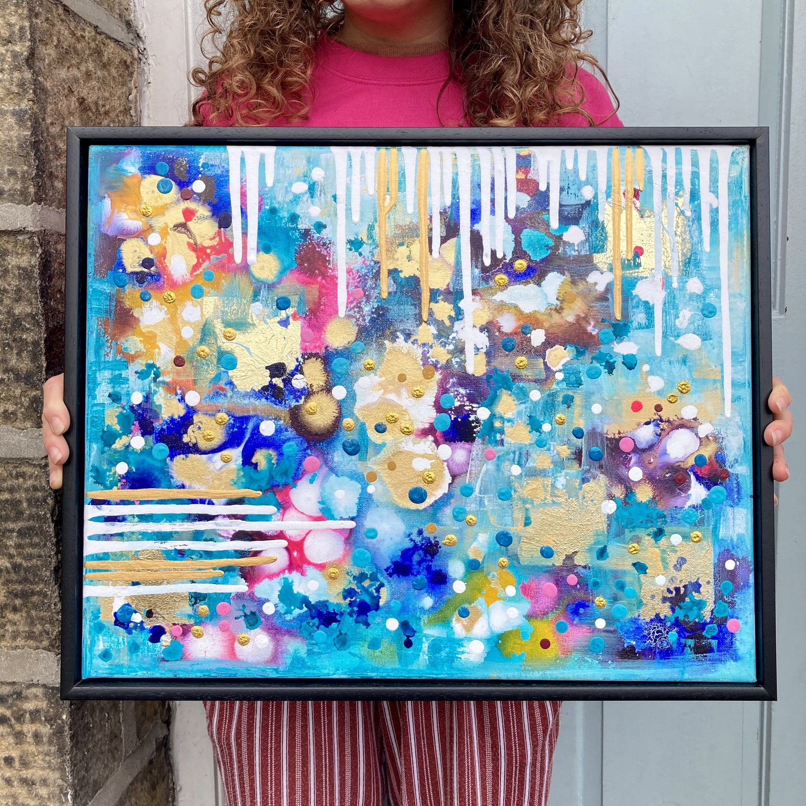 SALE - Colourful Abstract Gold Leaf Original Series 2 - Turquoise