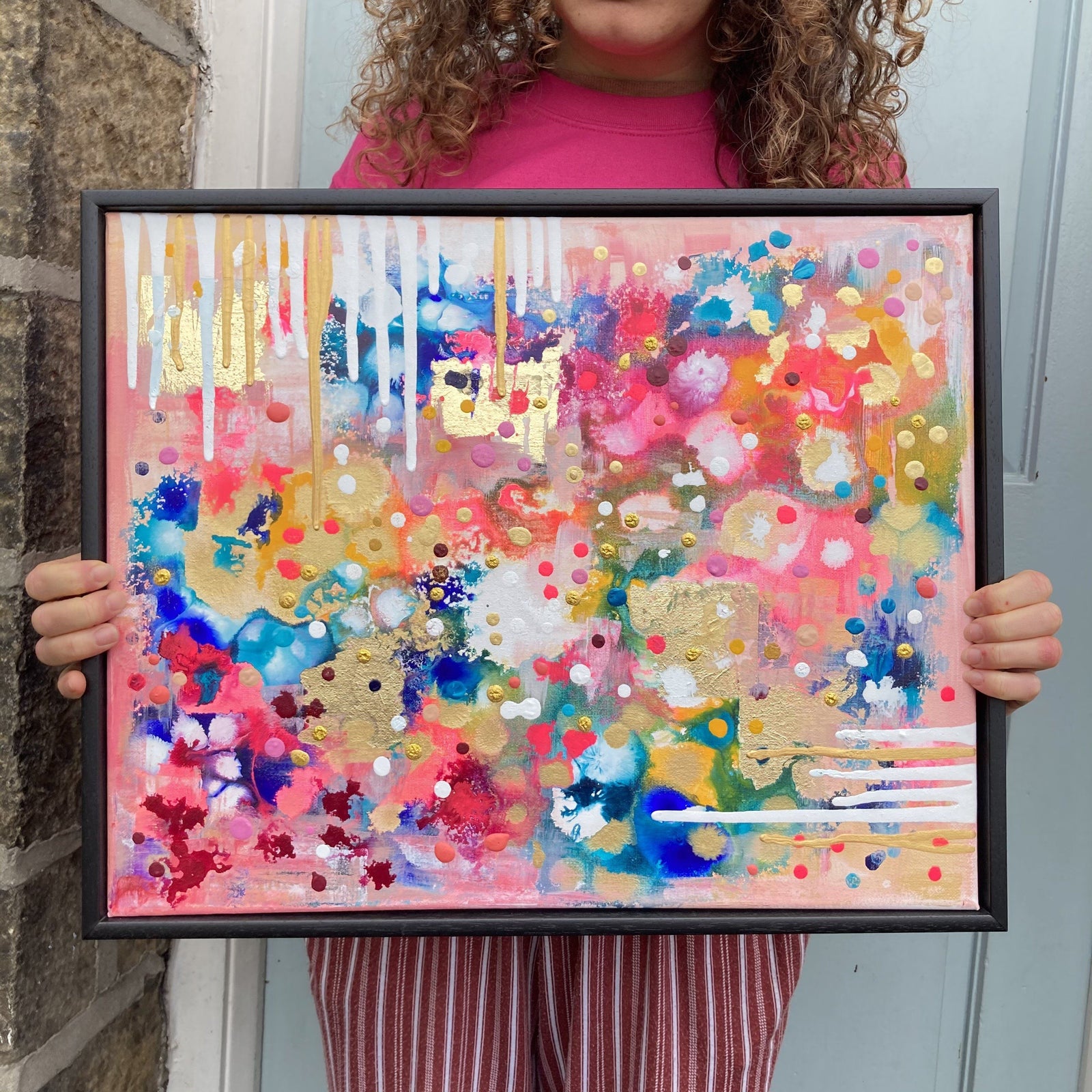 SALE - Colourful Abstract Gold Leaf Original Series 2 - Pink