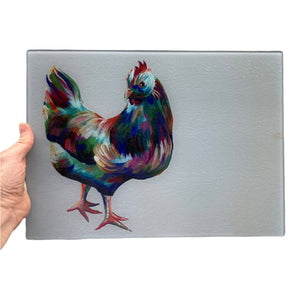 Chicken Painting Glass Chopping Board