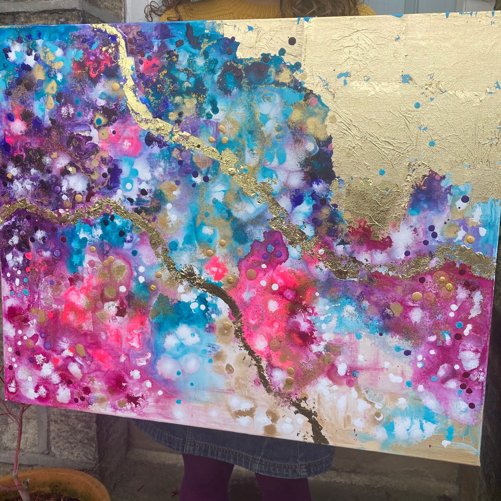 SALE - Colourful Abstract Gold Leaf Original Painting