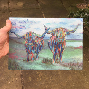 Double Highland Cow Glass Chopping Board